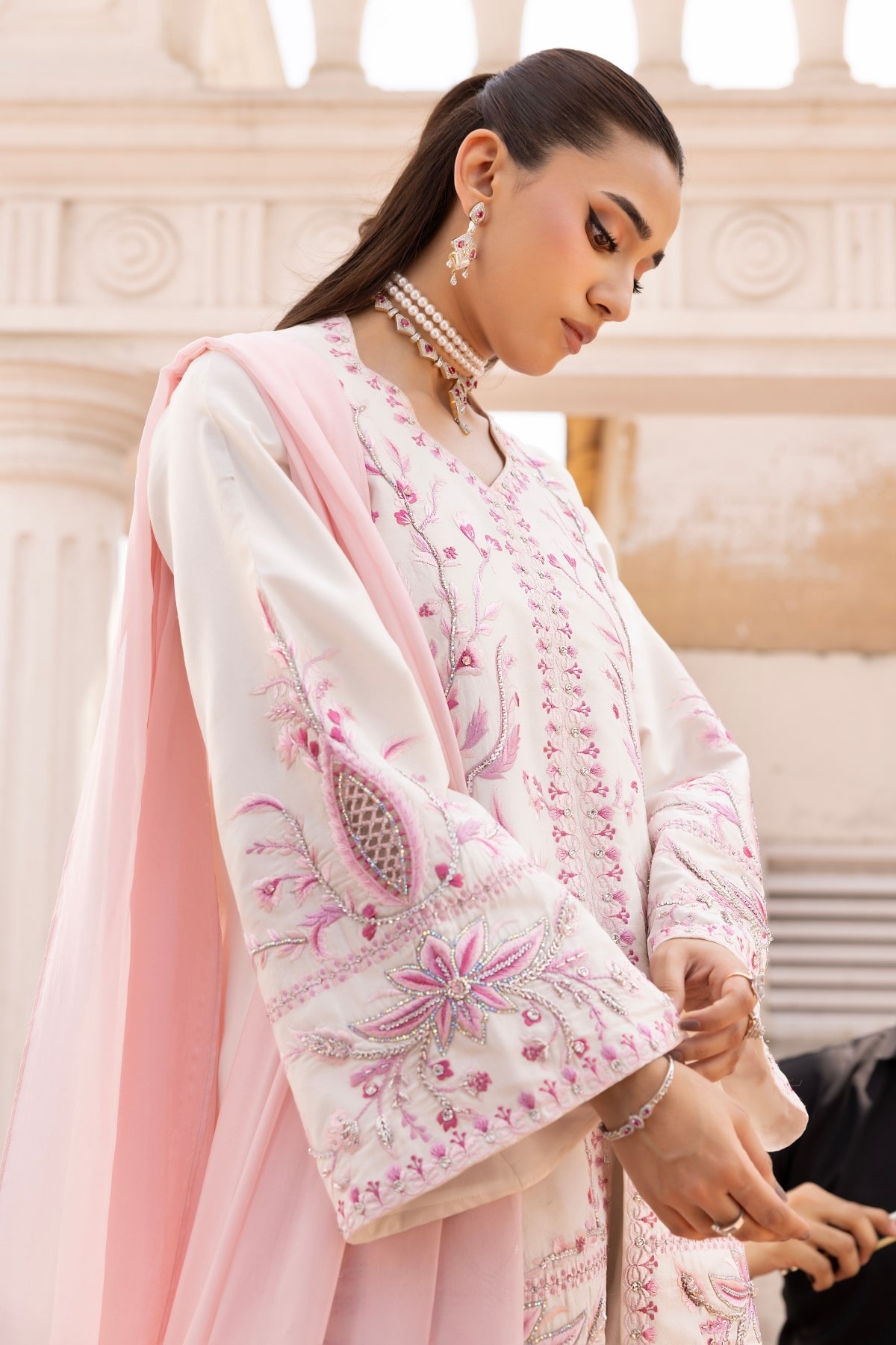 Huma Mistry Official Cereza jewelry piece with intricate design and silver finish, displayed on a neutral background.